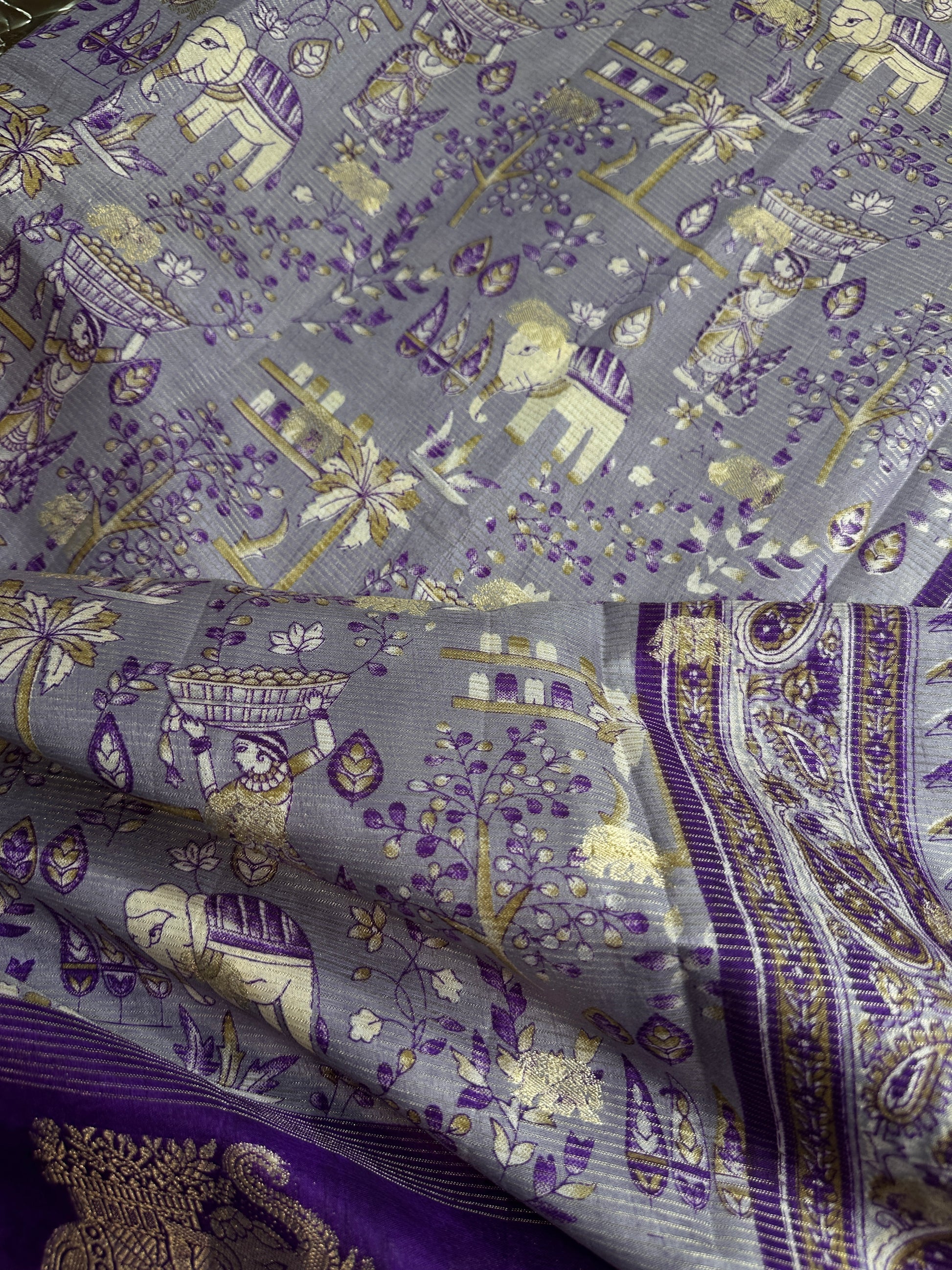 Kalamkari Cotton Silk Purple Saree - 