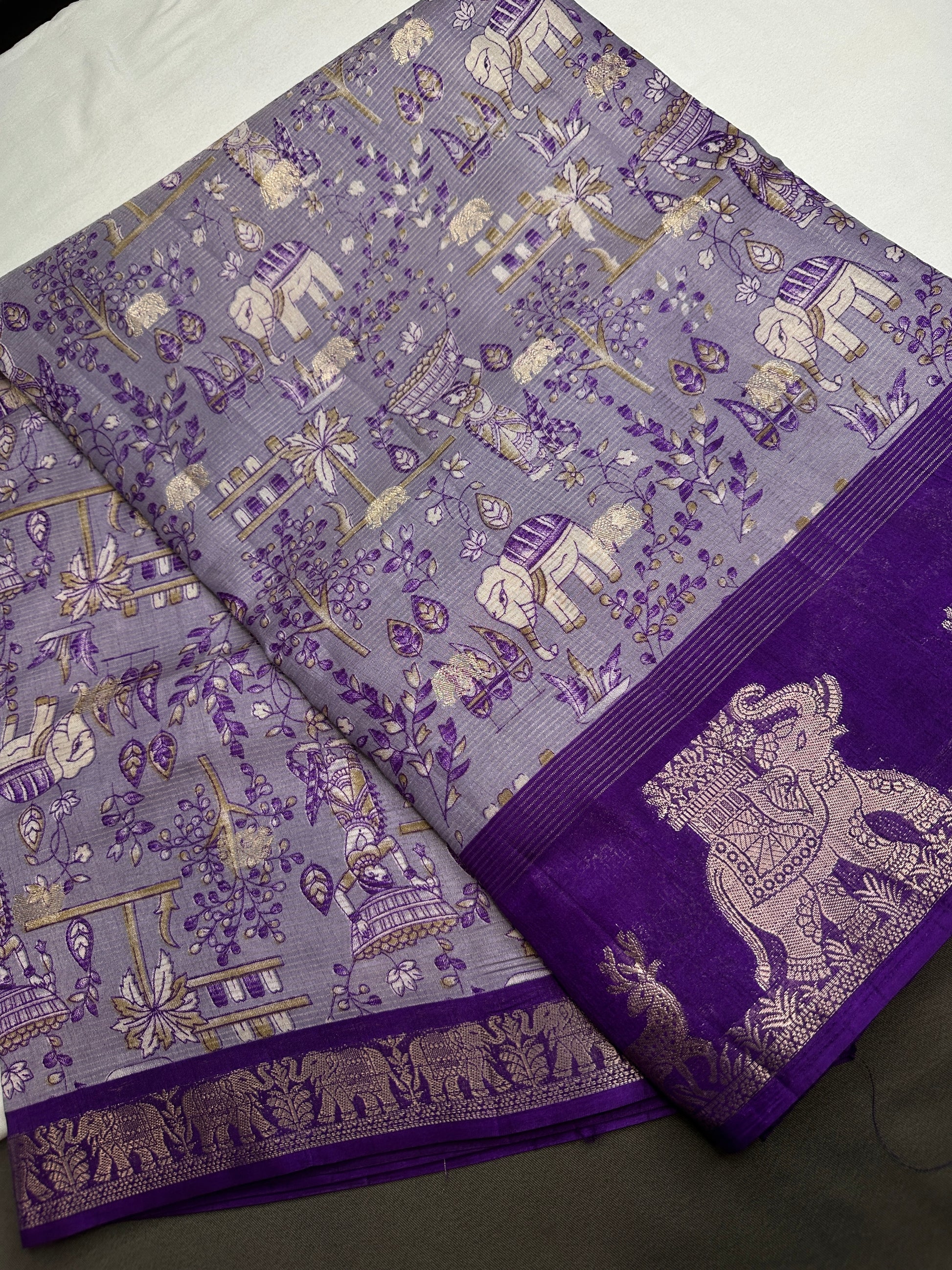 Kalamkari Cotton Silk Purple Saree - 