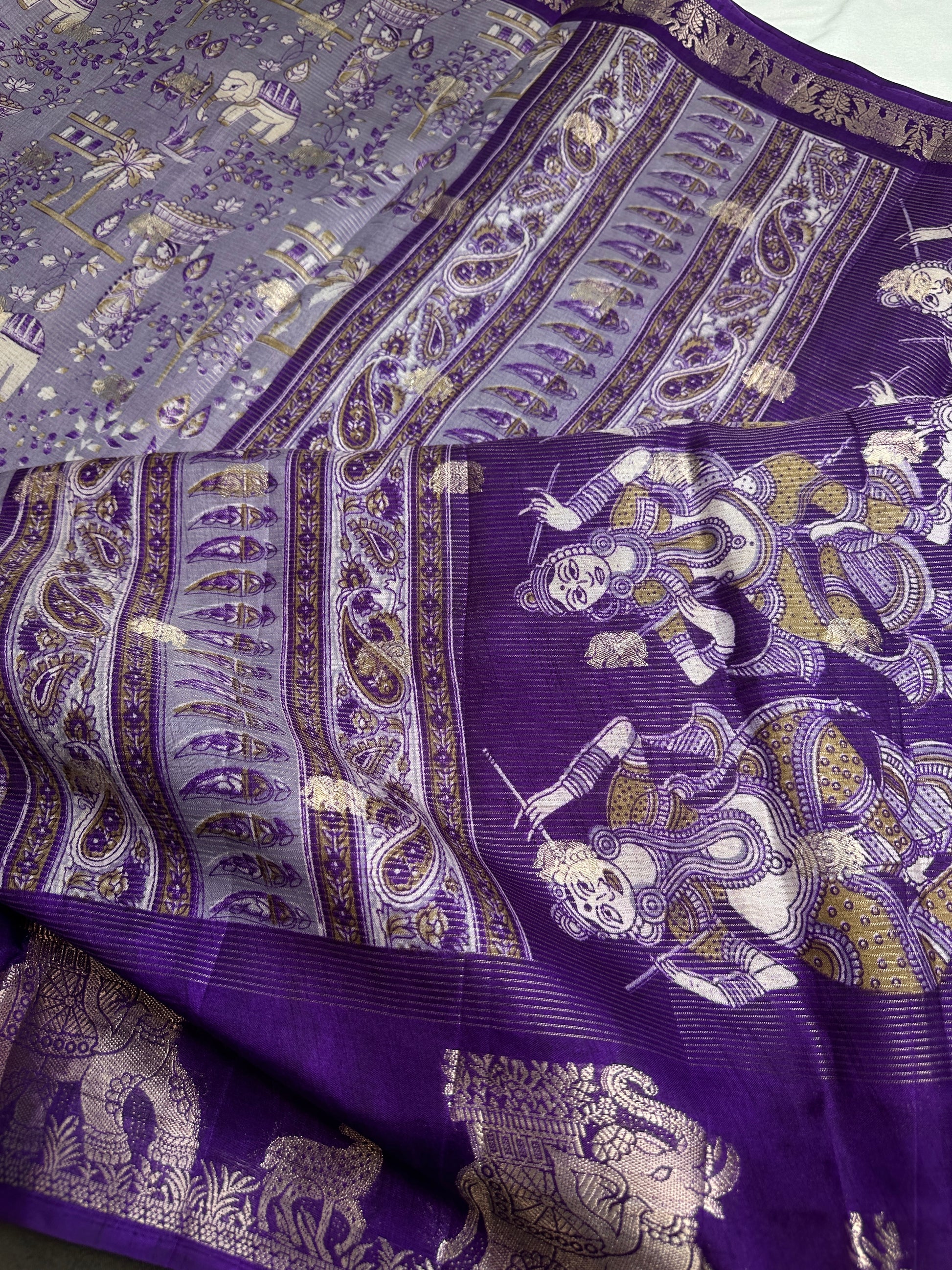 Kalamkari Cotton Silk Purple Saree - 