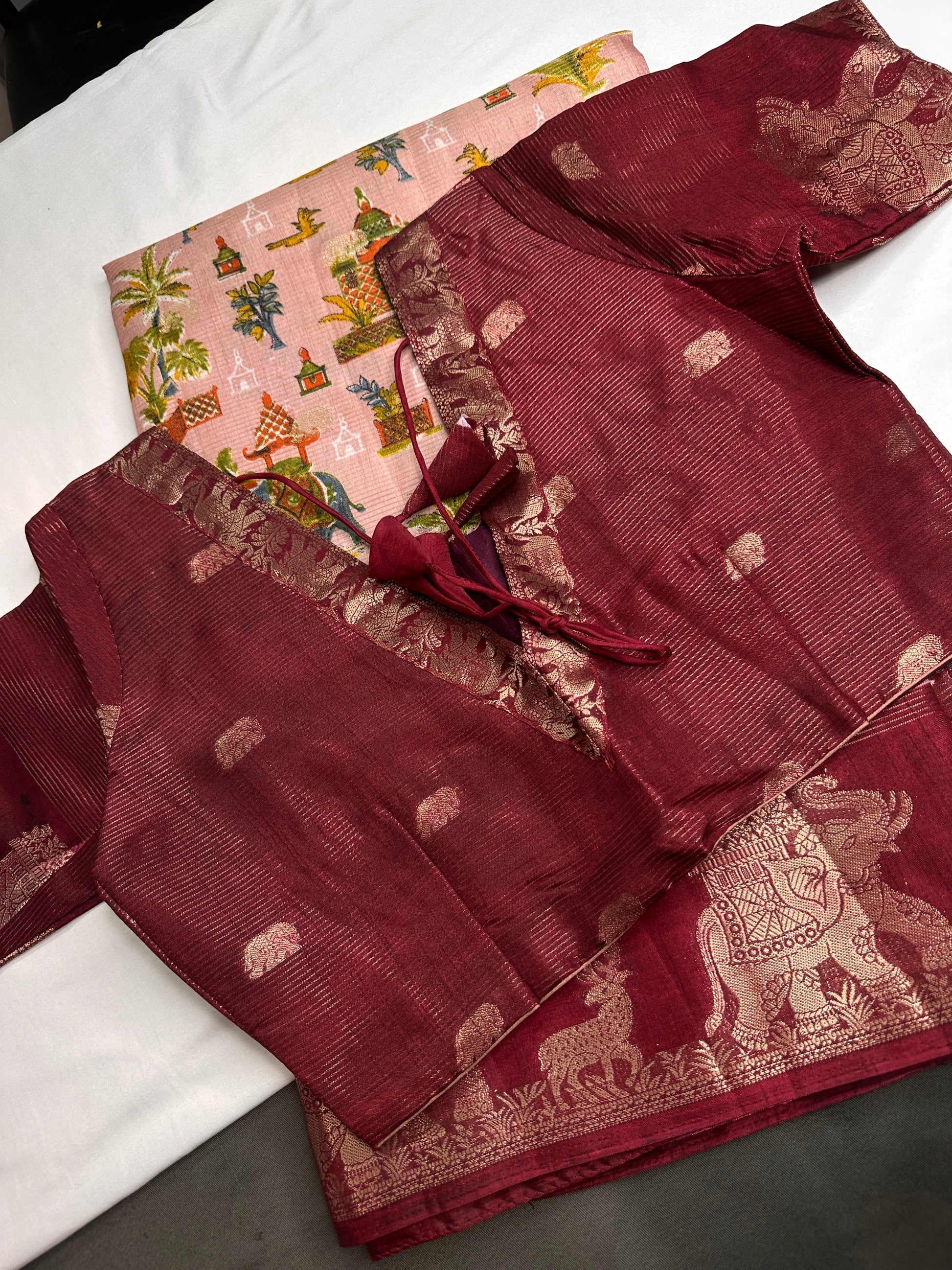 Kalamkari Cotton Silk Peach Maroon Saree - 