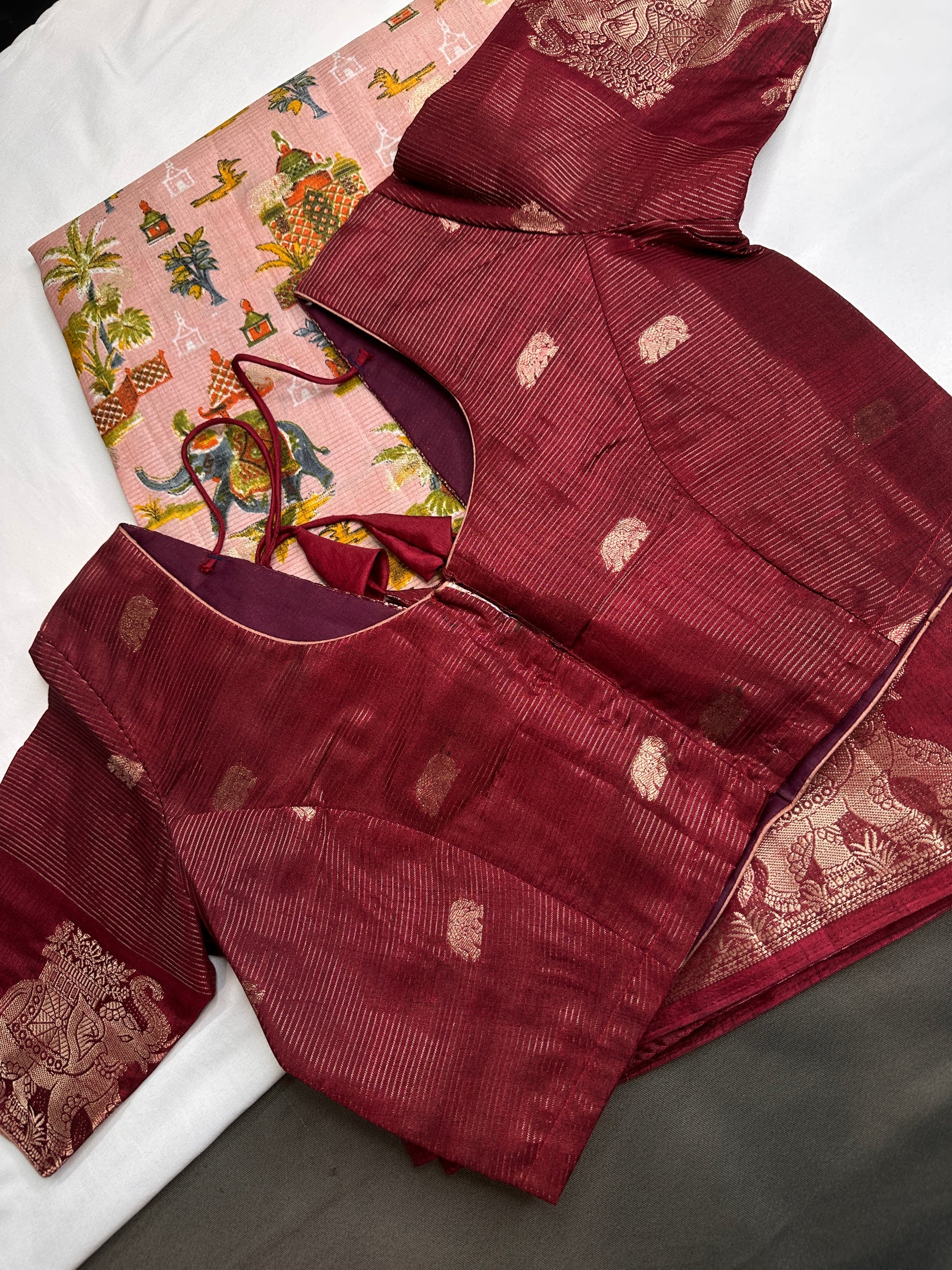 Kalamkari Cotton Silk Peach Maroon Saree - 