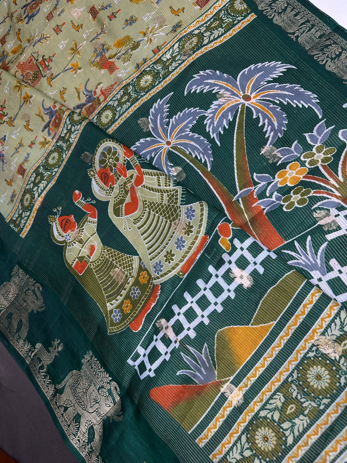 Kalamkari Cotton Silk Green Saree - 