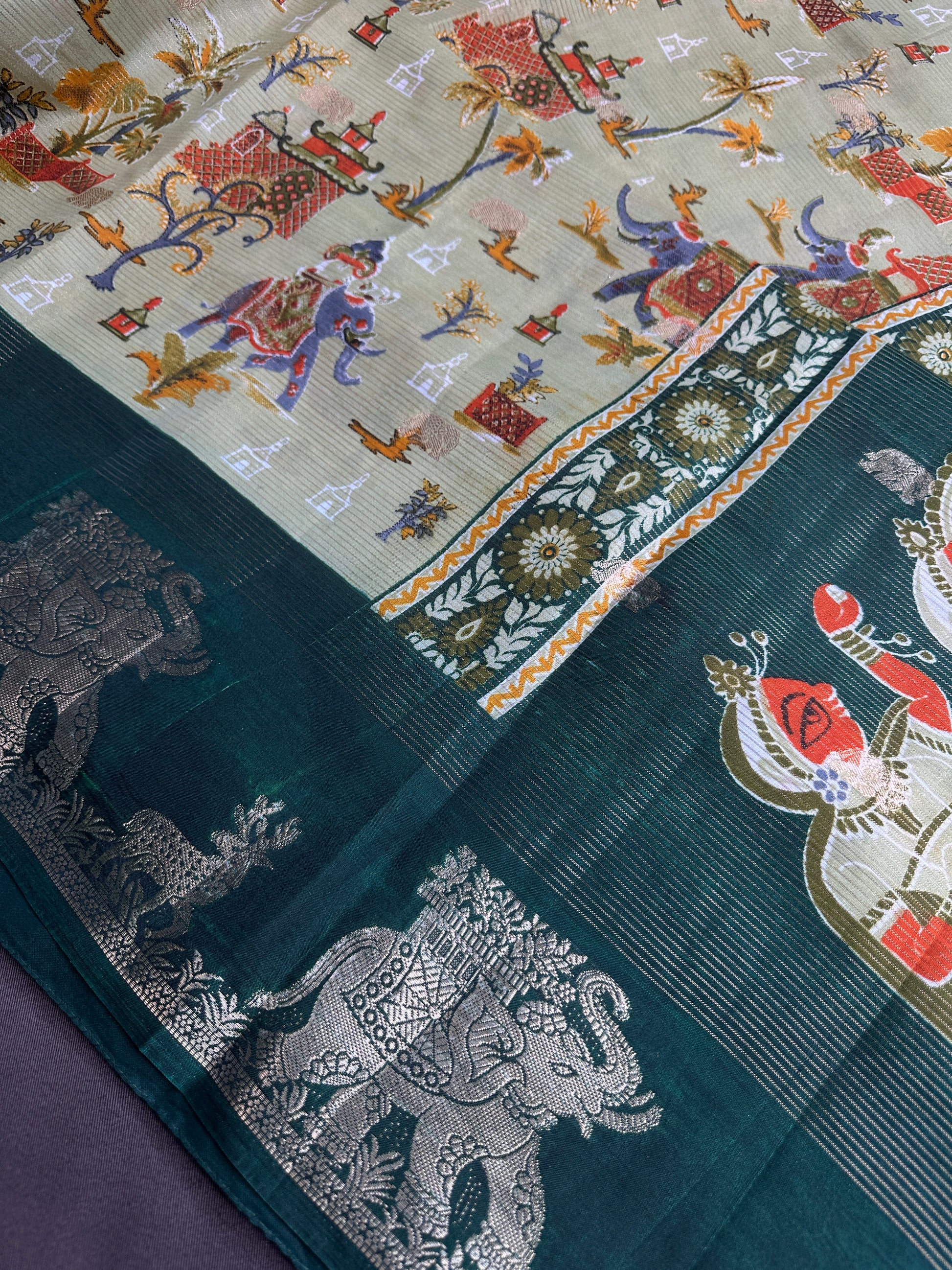Kalamkari Cotton Silk Green Saree - 