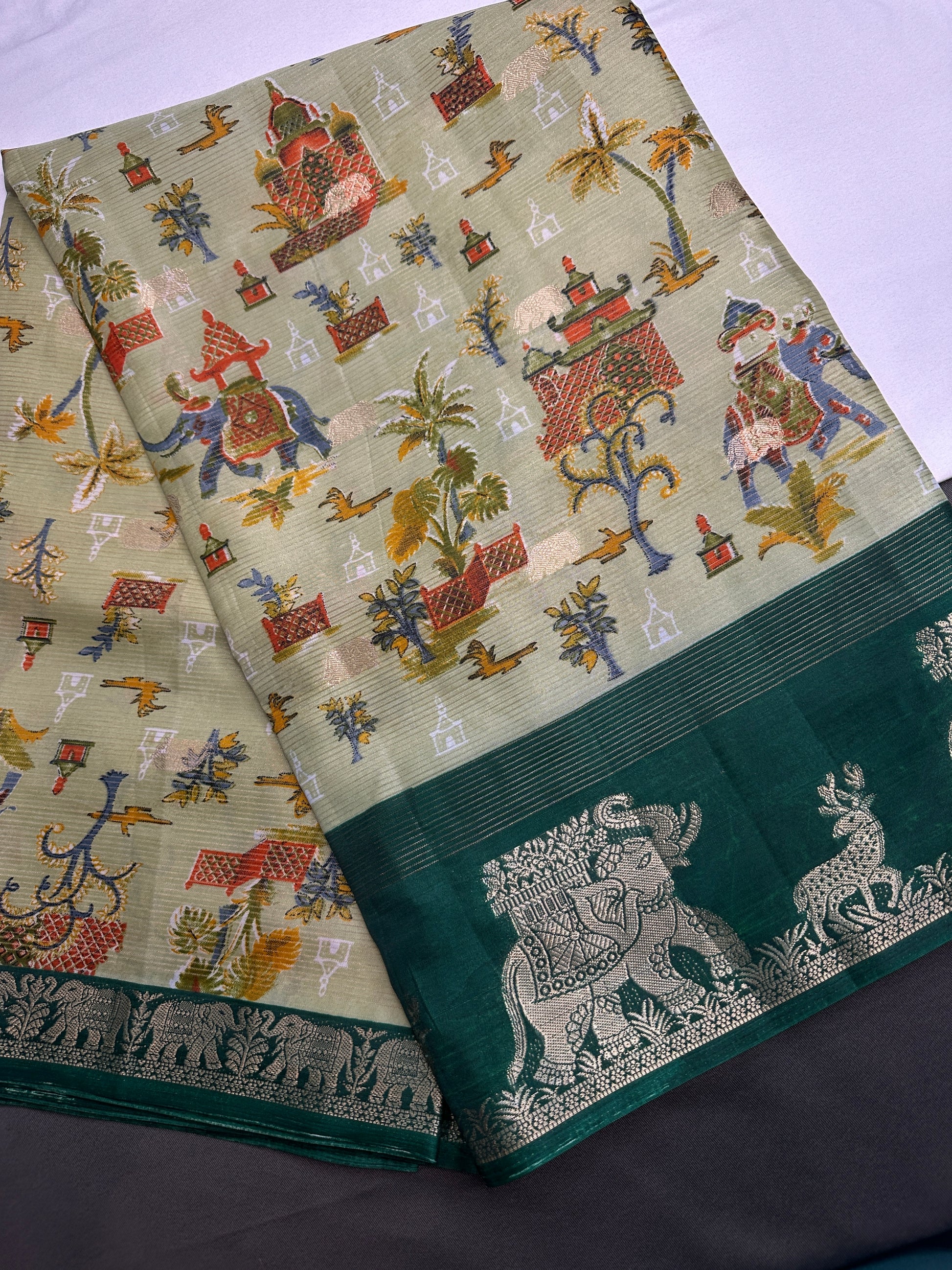 Kalamkari Cotton Silk Green Saree - 