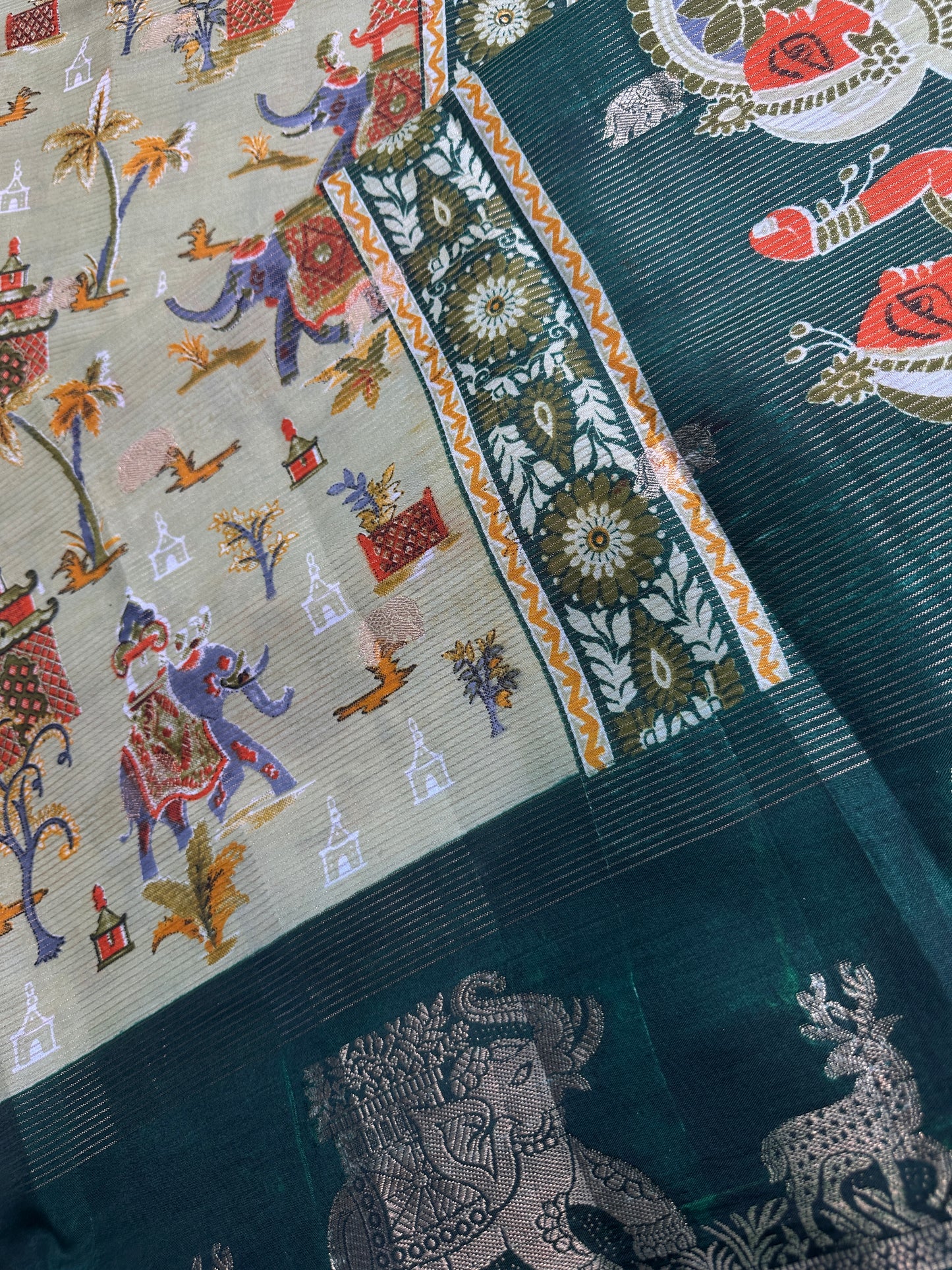 Kalamkari Cotton Silk Green Saree - 