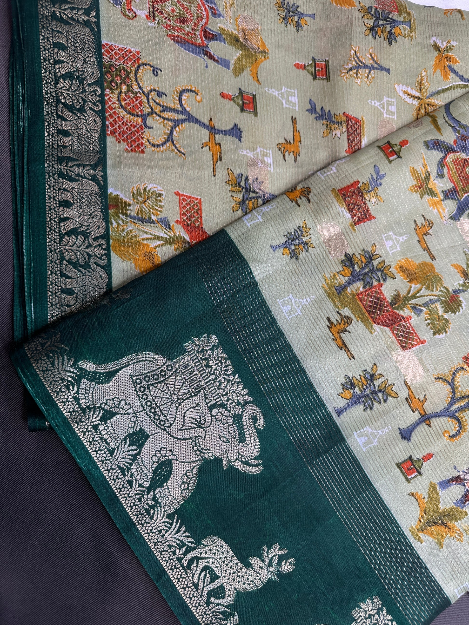 Kalamkari Cotton Silk Green Saree - 