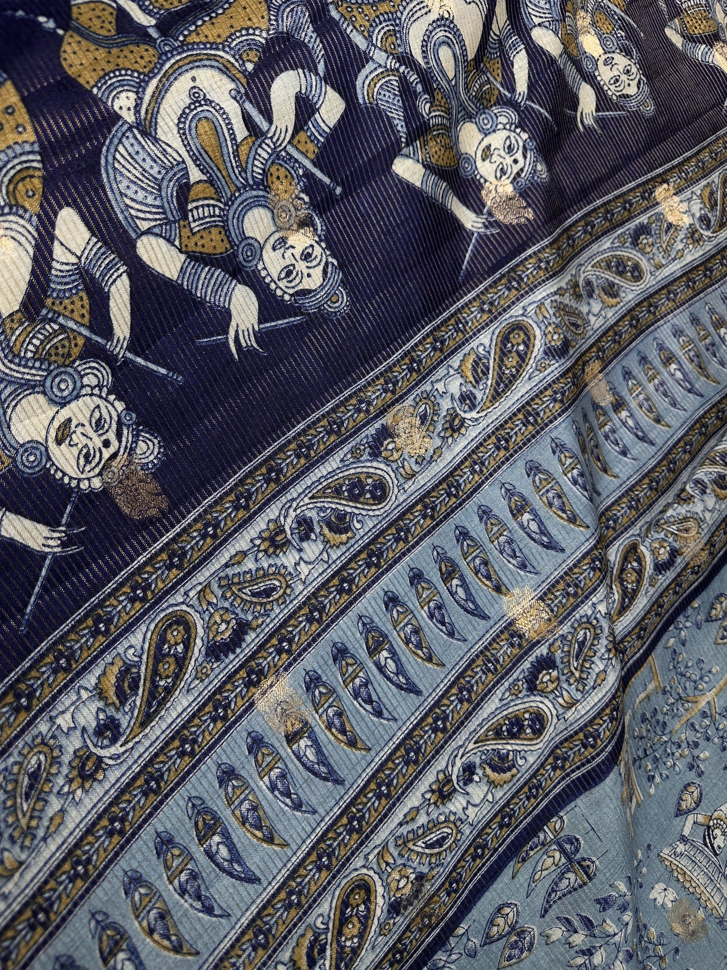 Kalamkari Cotton Silk Blue Saree - 