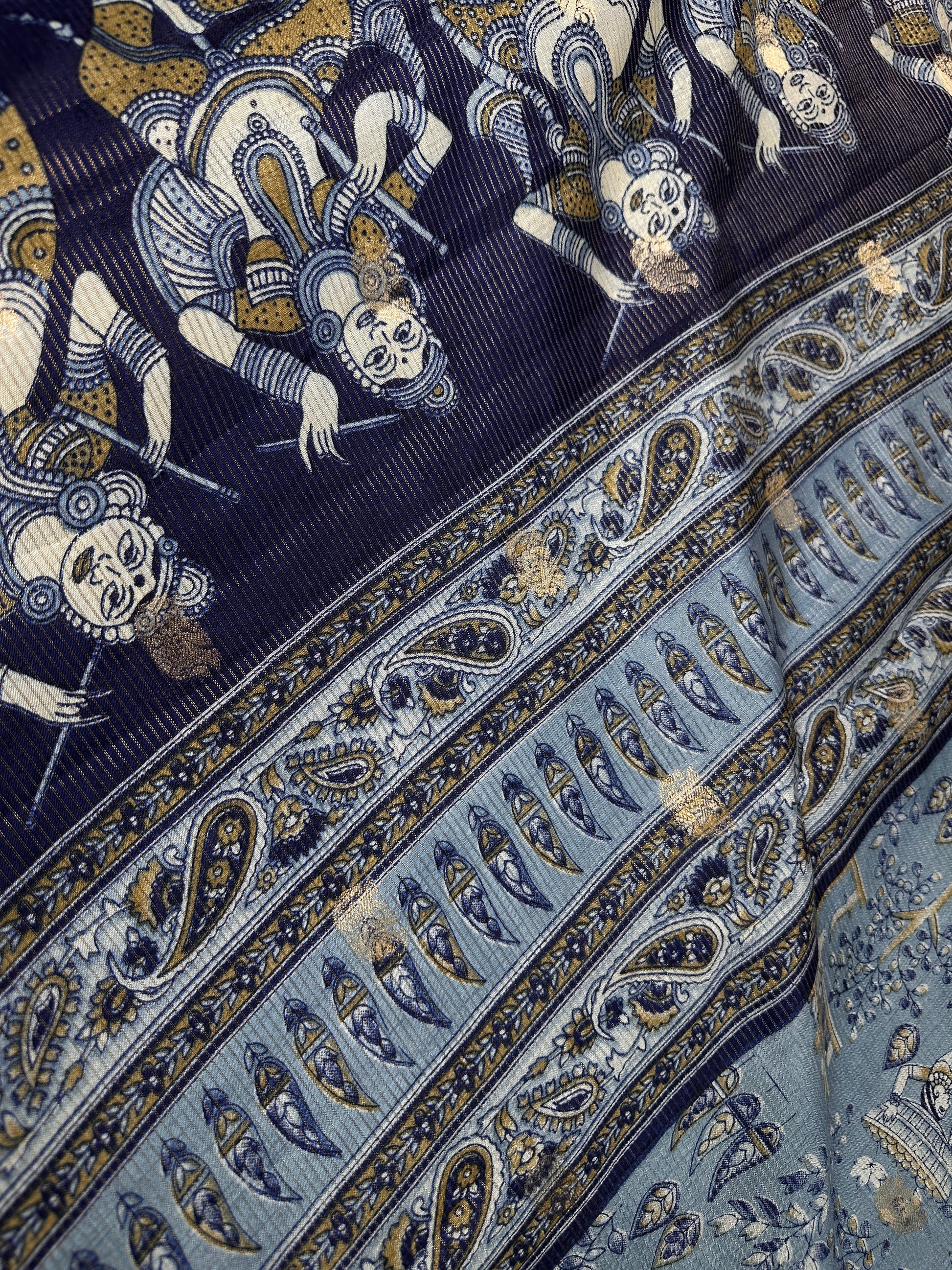 Kalamkari Cotton Silk Blue Saree - 