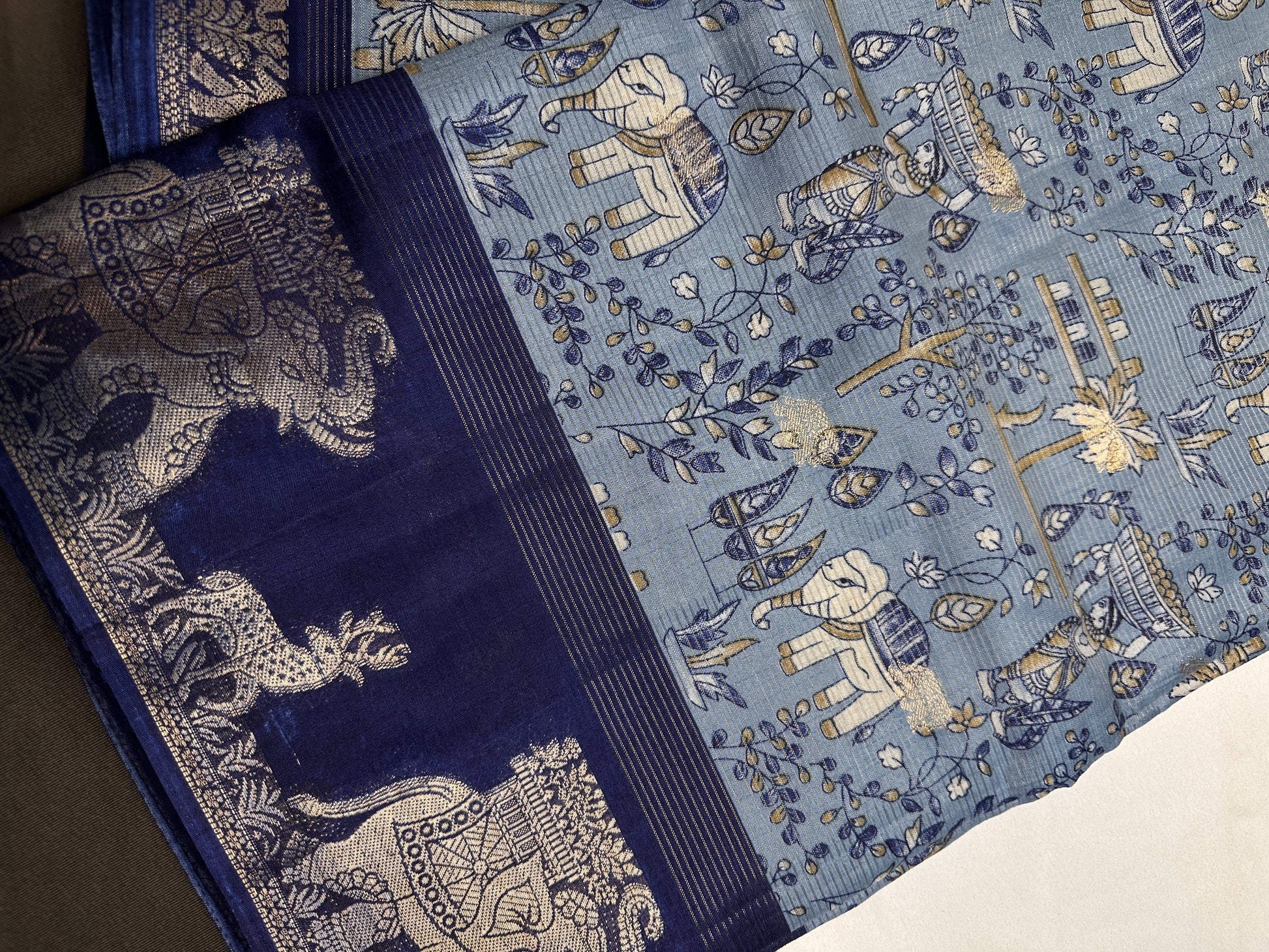 Kalamkari Cotton Silk Blue Saree - 