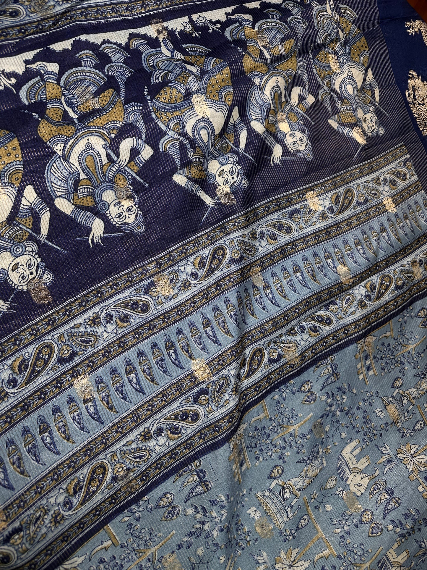 Kalamkari Cotton Silk Blue Saree - 