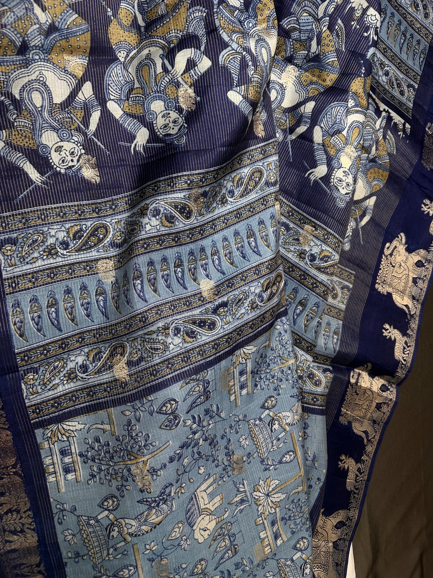 Kalamkari Cotton Silk Blue Saree - 