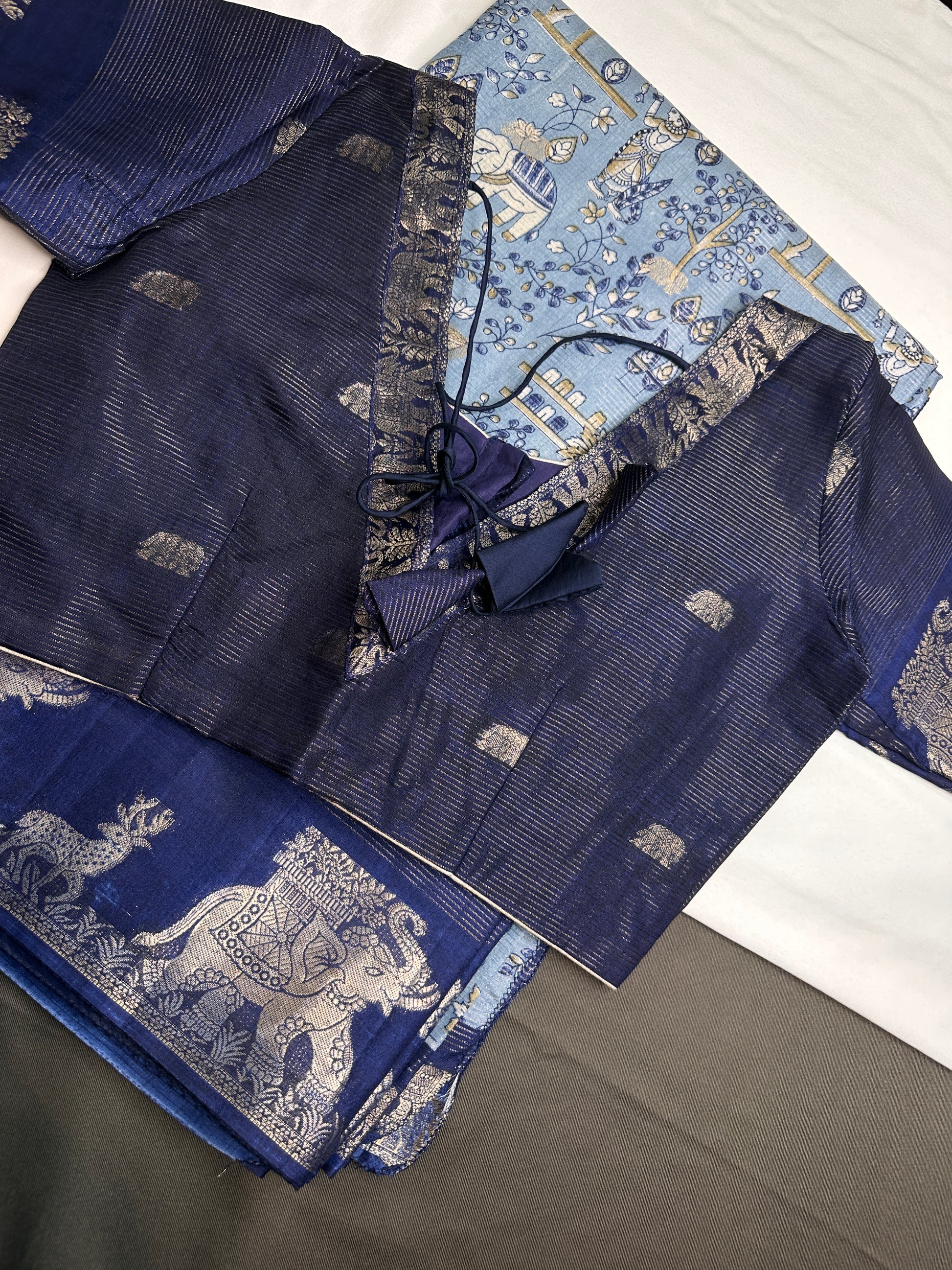 Kalamkari Cotton Silk Blue Saree - 