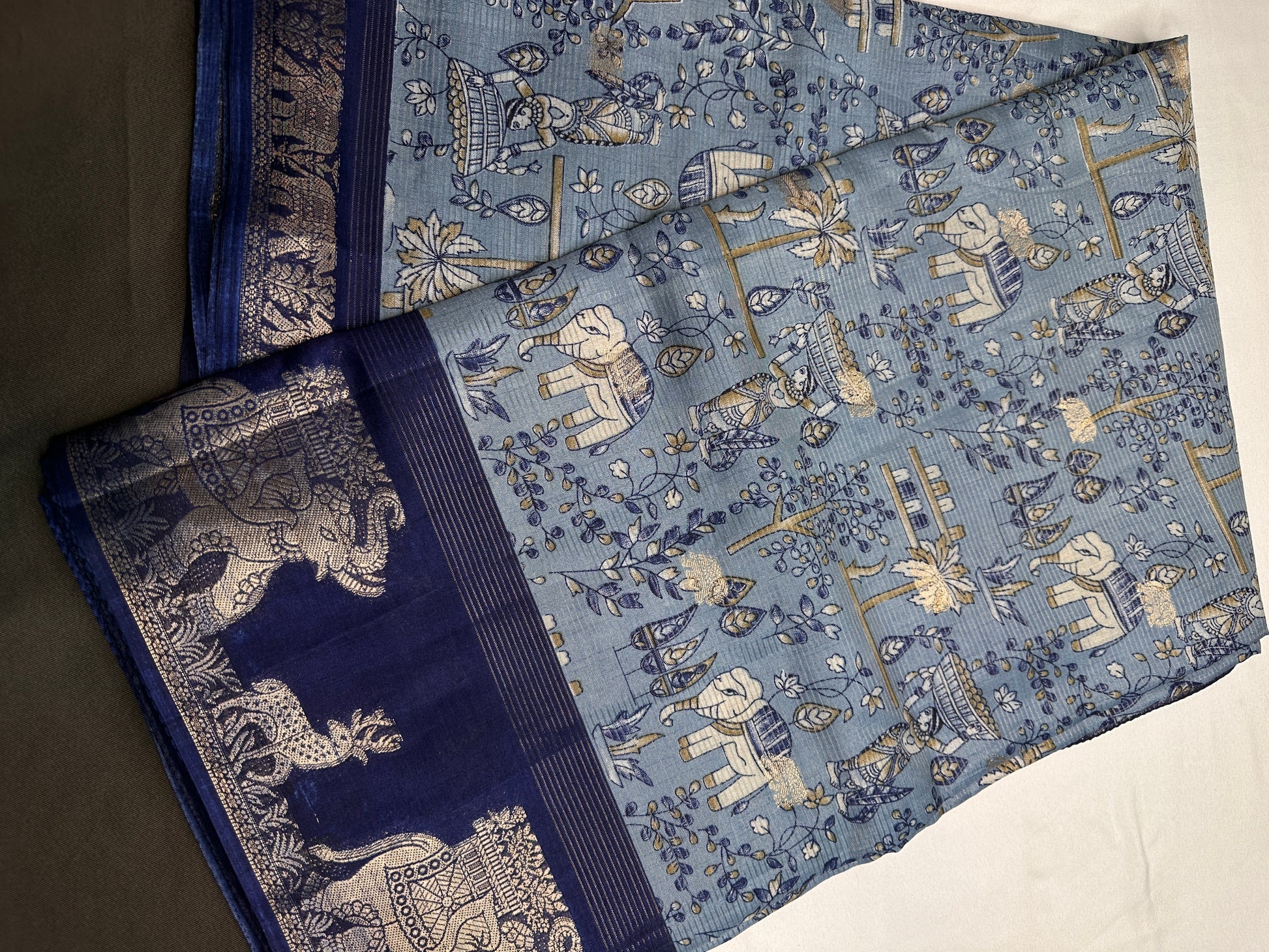 Kalamkari Cotton Silk Blue Saree - 