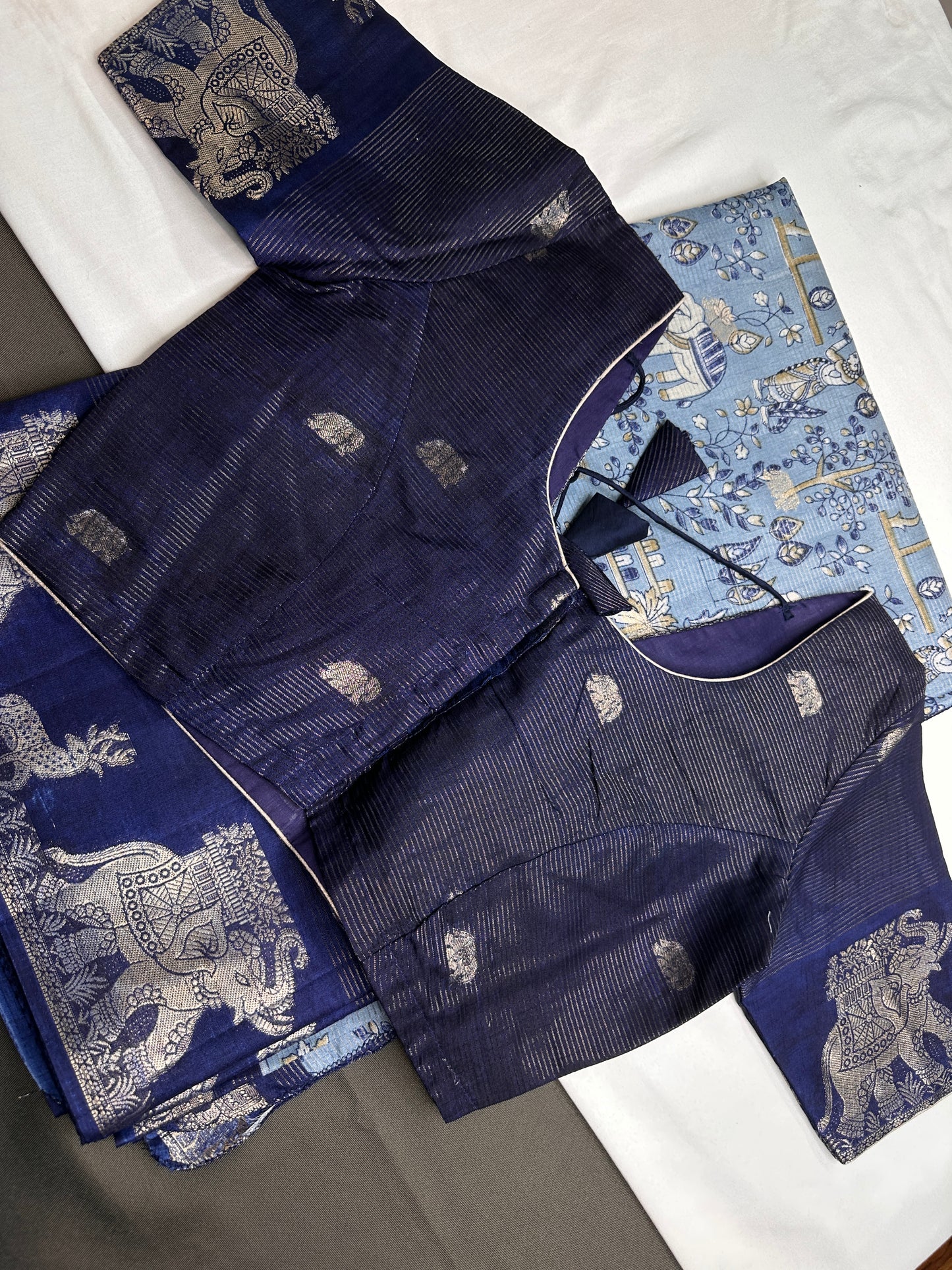 Kalamkari Cotton Silk Blue Saree - 