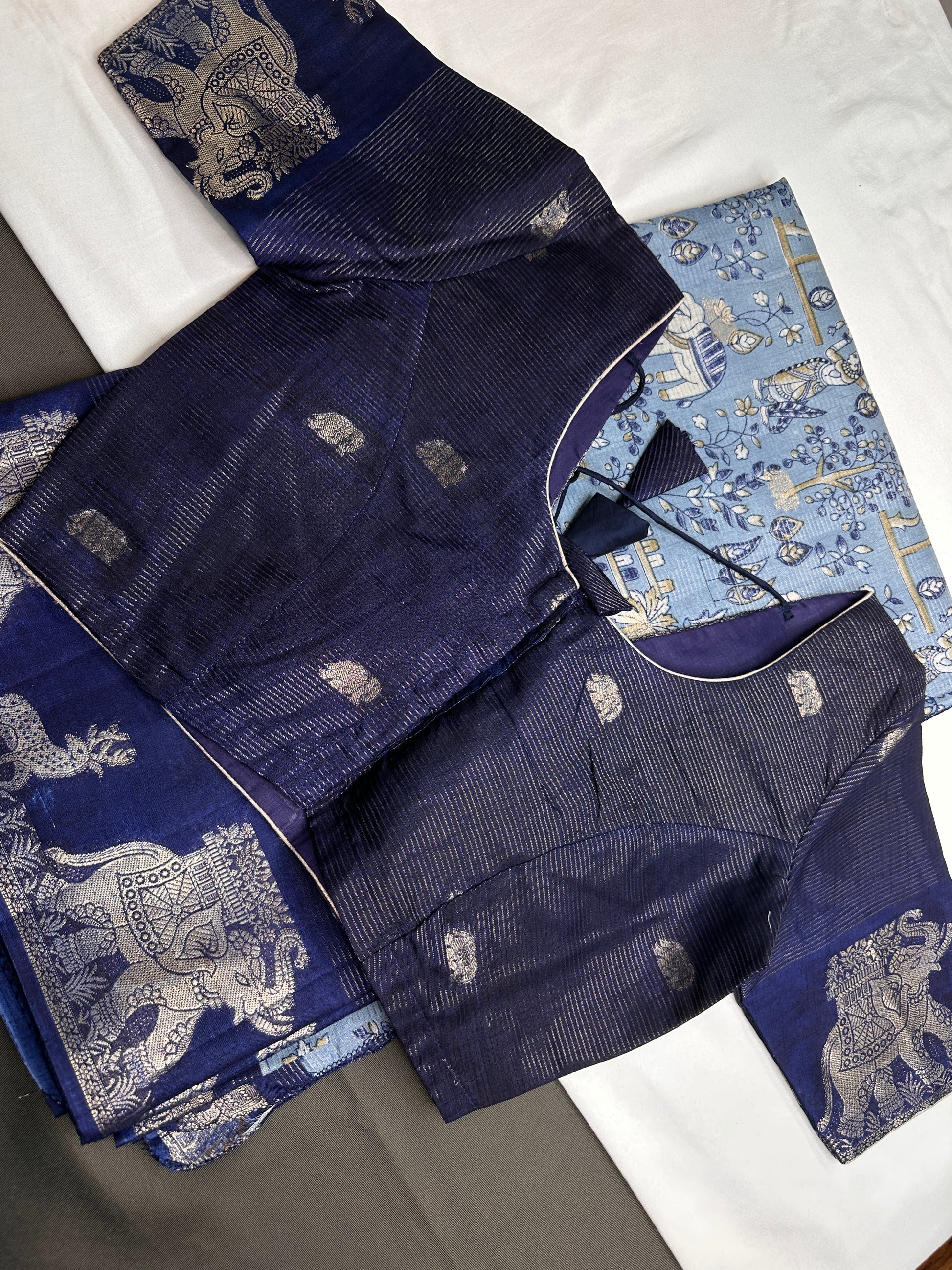 Kalamkari Cotton Silk Blue Saree - 