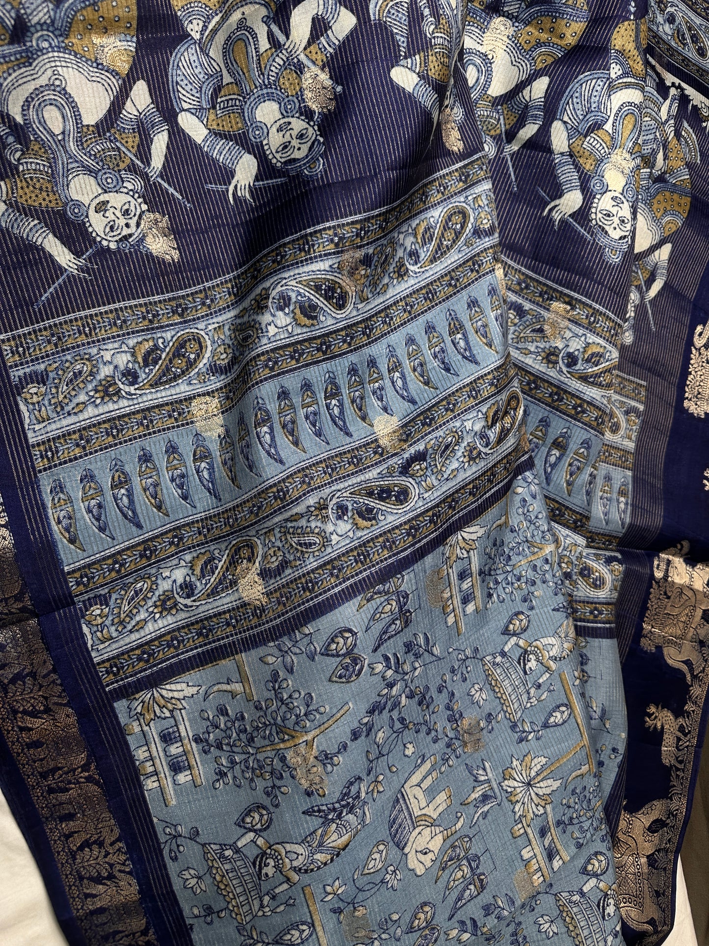 Kalamkari Cotton Silk Blue Saree - 
