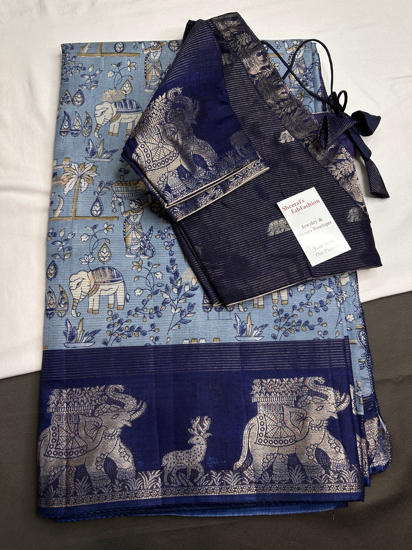 Kalamkari Cotton Silk Blue Saree - 