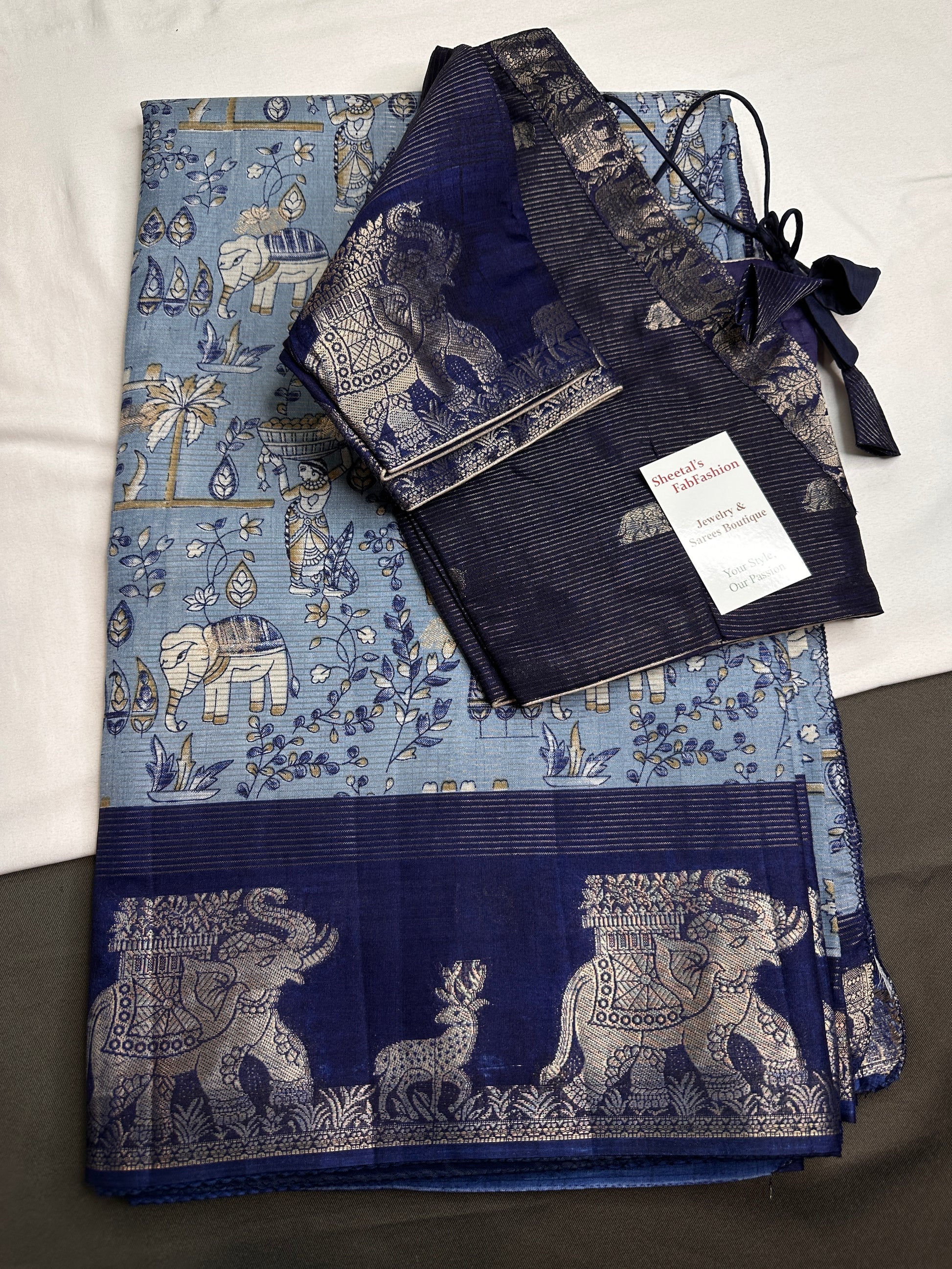 Kalamkari Cotton Silk Blue Saree - 