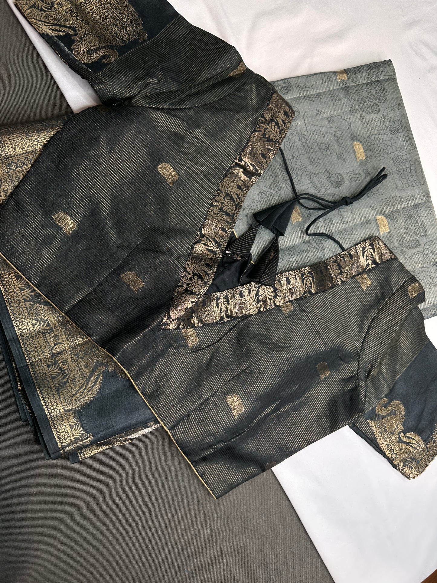 Kalamkari Cotton Silk Grey Black Saree - 