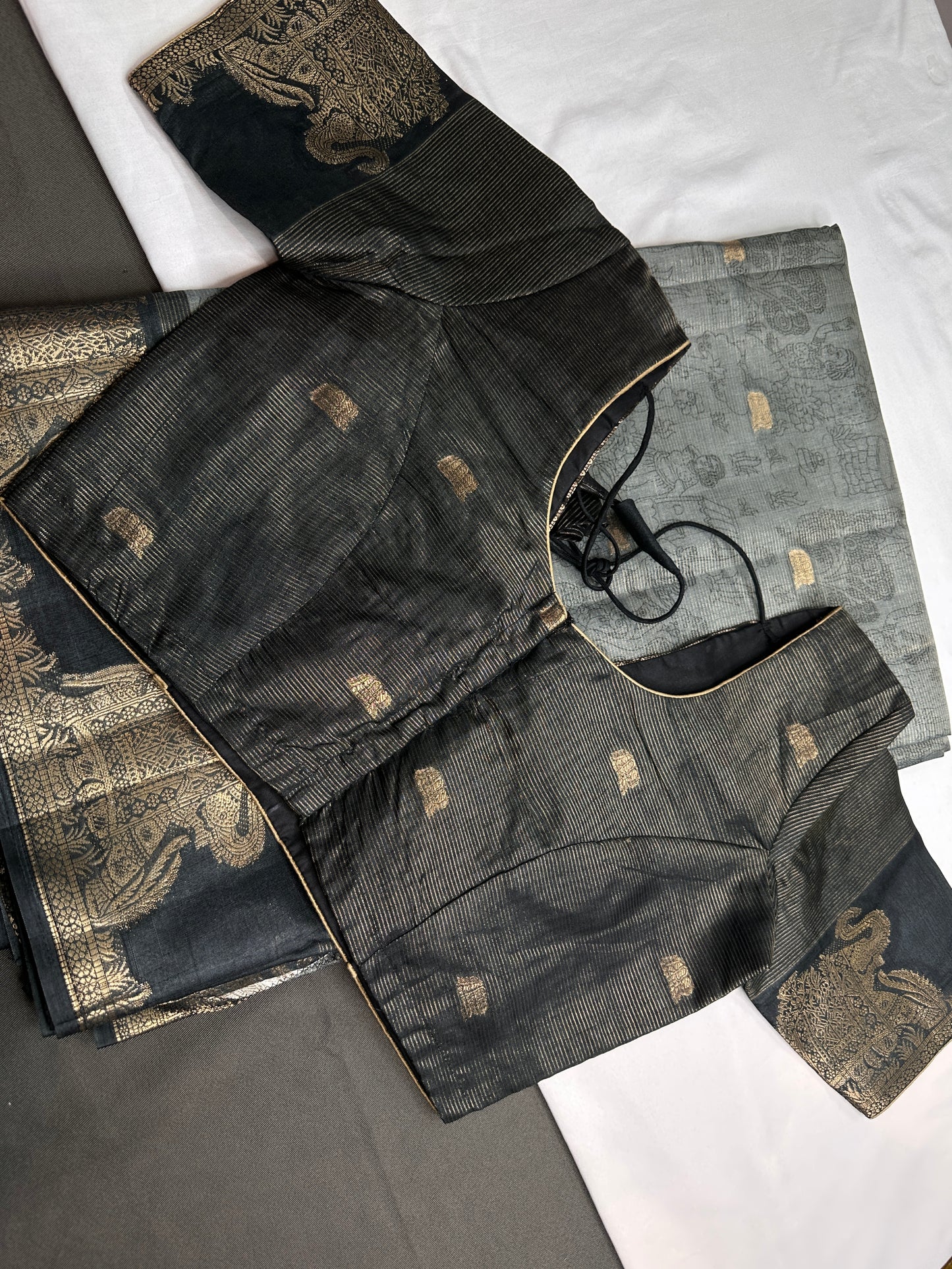 Kalamkari Cotton Silk Grey Black Saree - 