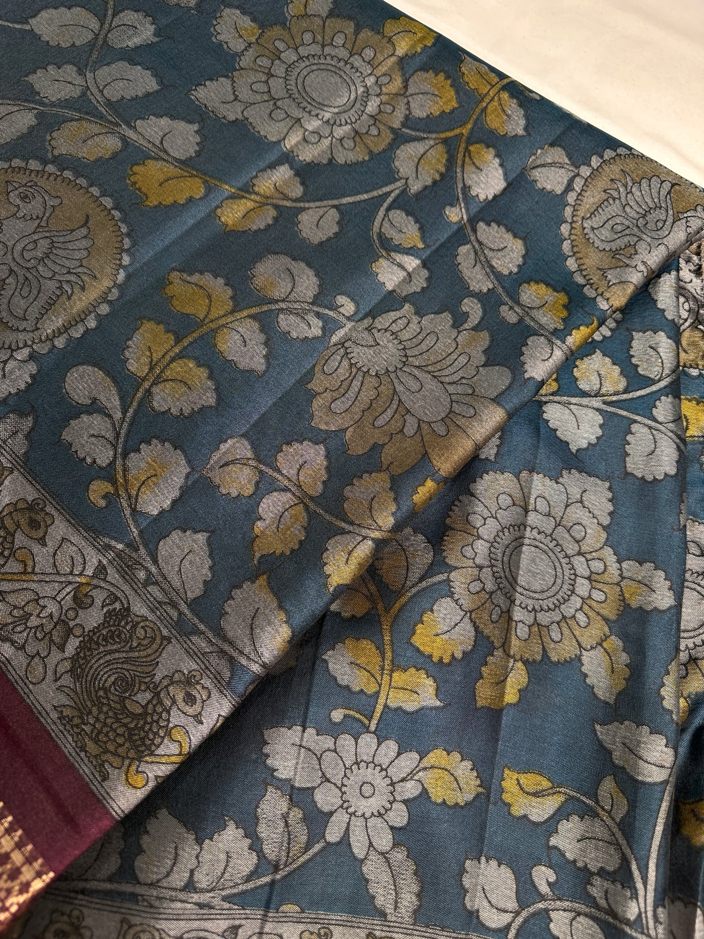 Blue Kalamkari Printed Light Weight Semi Tussar Saree - 