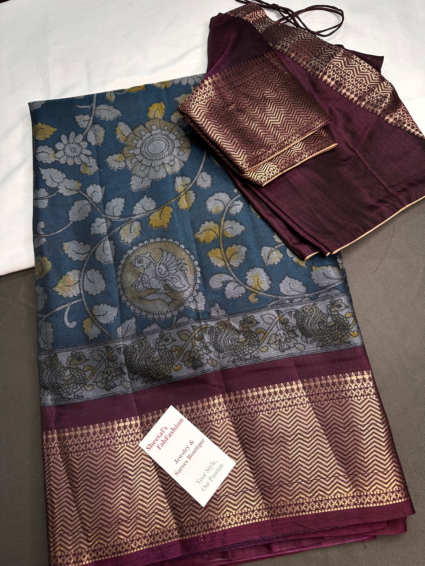 Blue Kalamkari Printed Light Weight Semi Tussar Saree - 