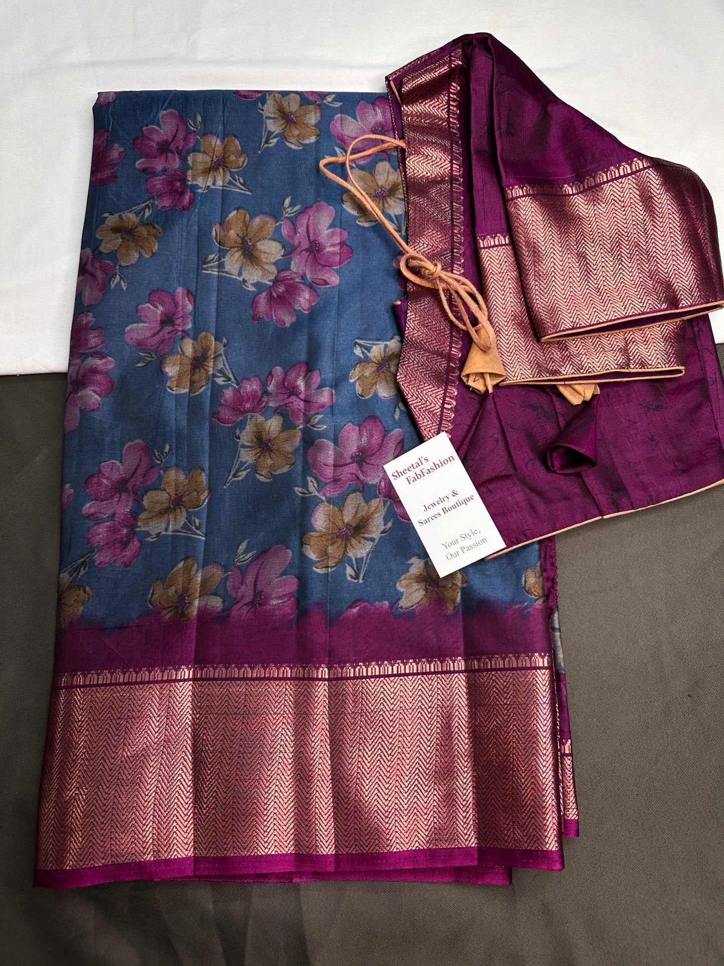 Blue Maggenta Kalamkari Printed Light Weight Semi Tussar Saree - 