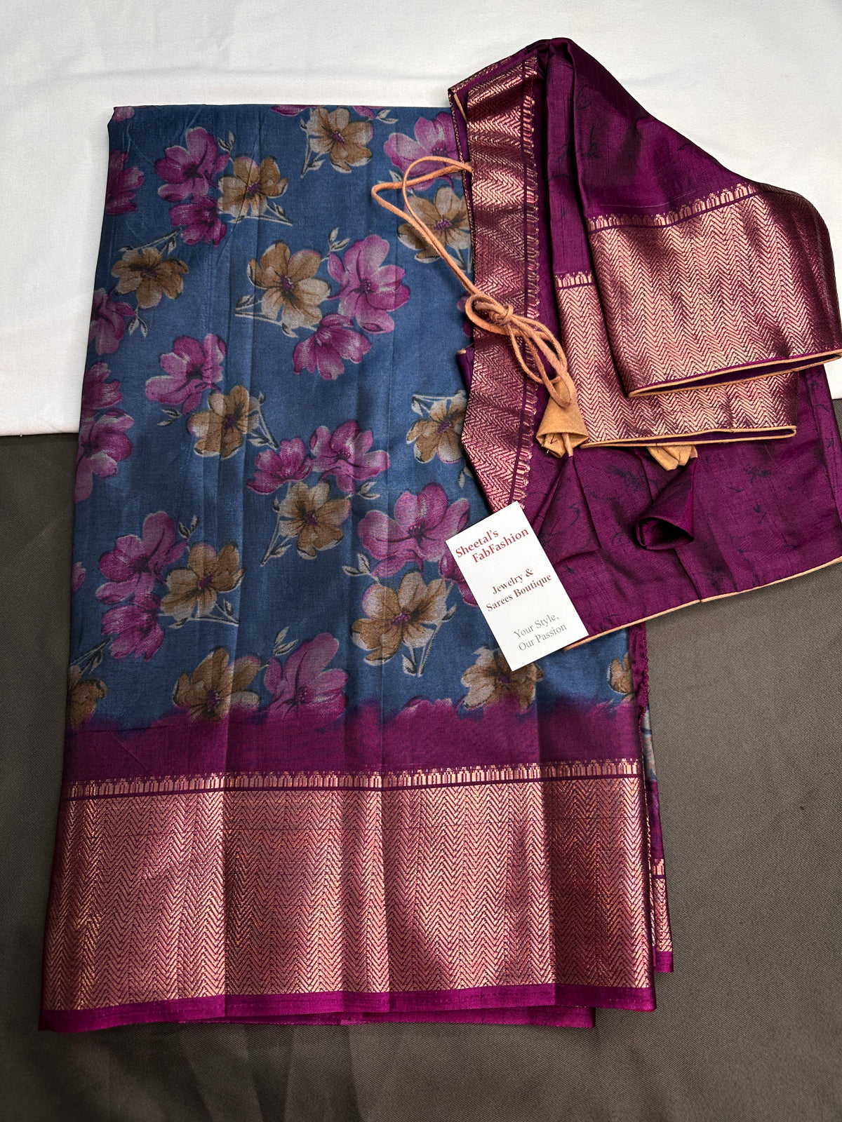Blue Maggenta Kalamkari Printed Light Weight Semi Tussar Saree - 