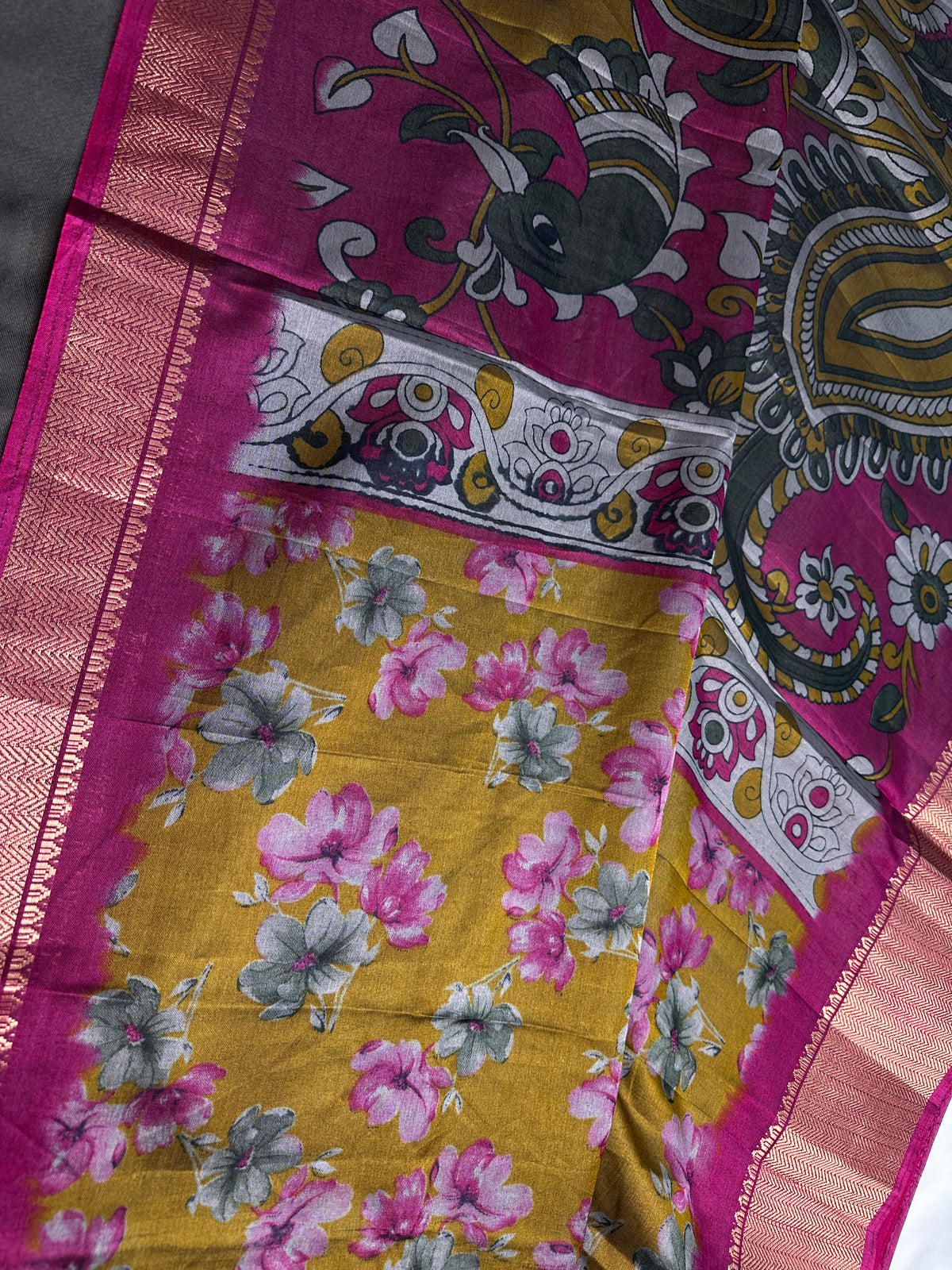 Green Maggenta Kalamkari Printed Light Weight Semi Tussar Saree - 