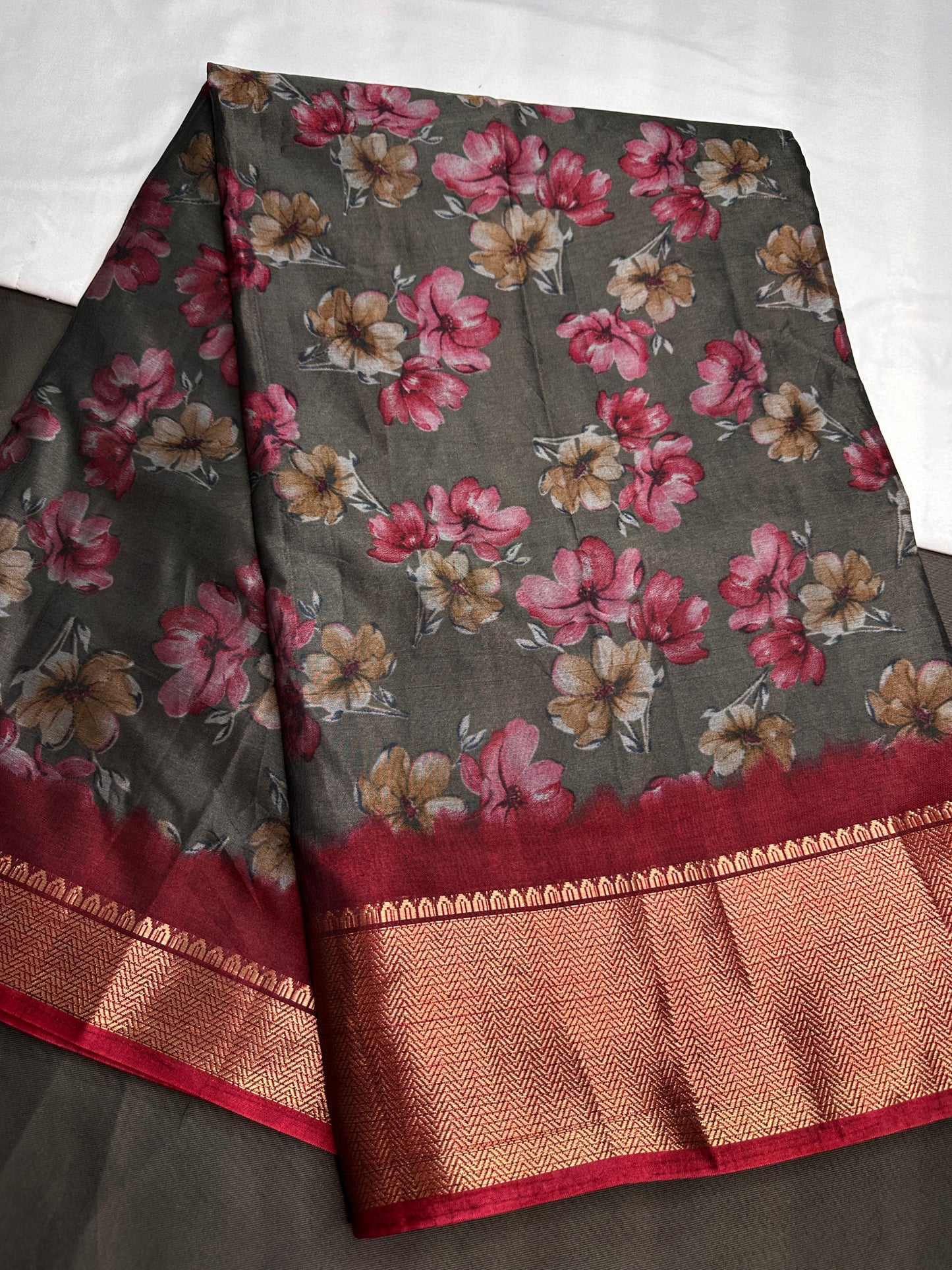 Grey Maggenta Kalamkari Printed Light Weight Semi Tussar Saree - 