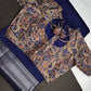 Blue Semi Mangalgiri Saree with Kalamkari Blouse - 