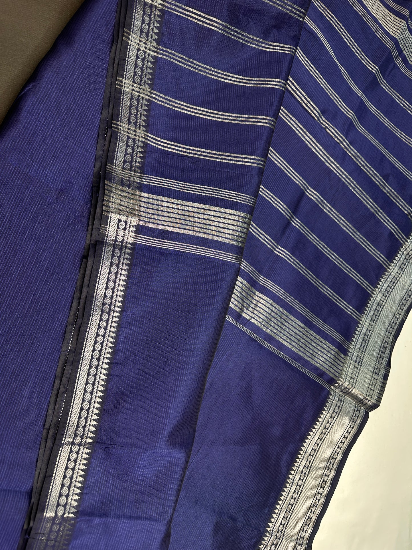 Blue Semi Mangalgiri Saree with Kalamkari Blouse - 