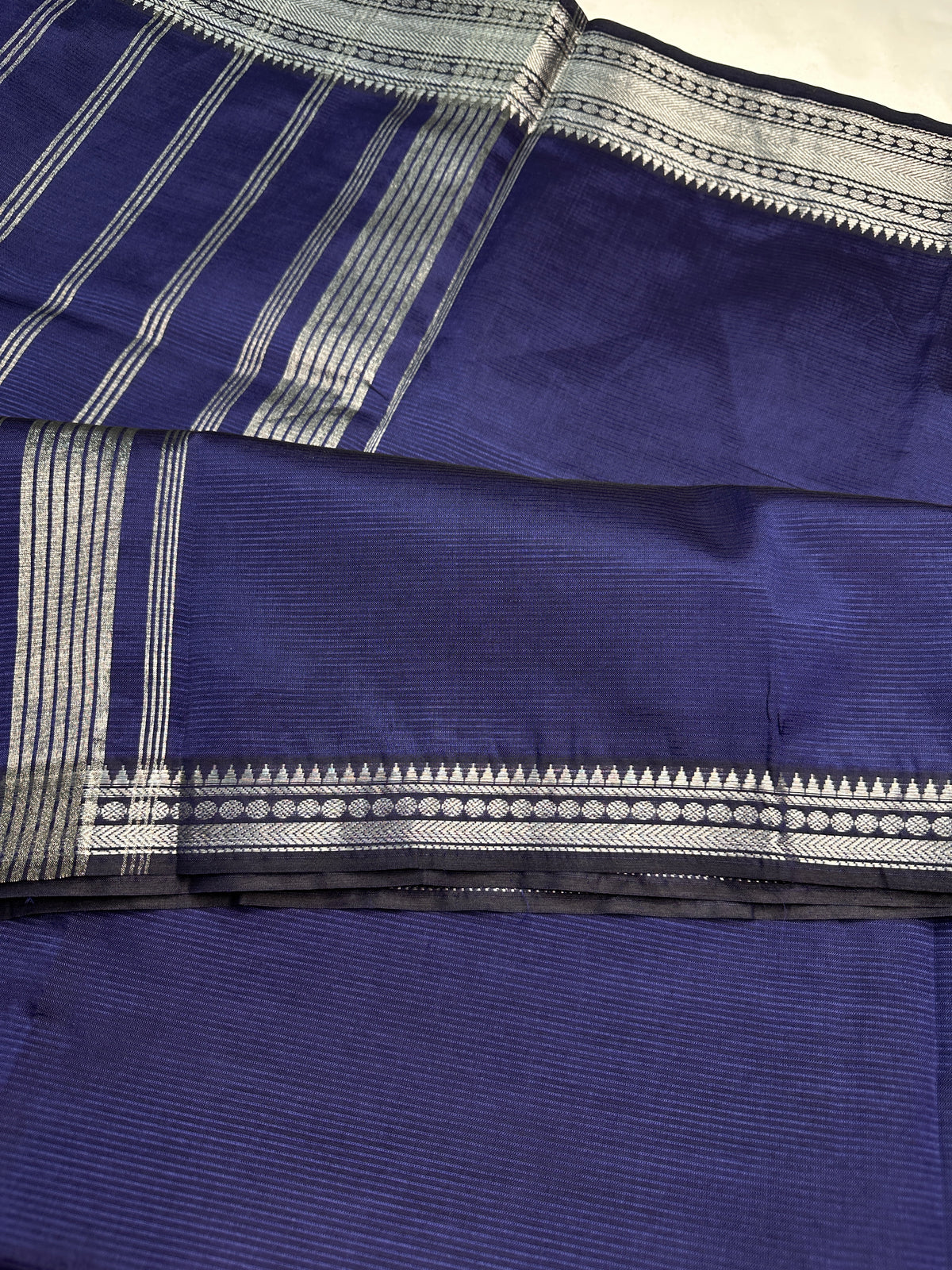 Blue Semi Mangalgiri Saree with Kalamkari Blouse - 