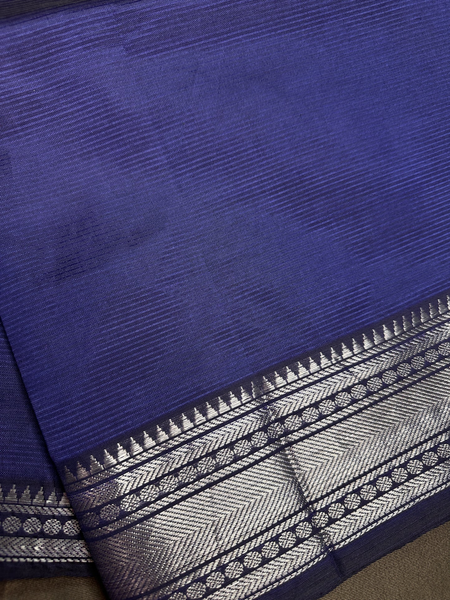Blue Semi Mangalgiri Saree with Kalamkari Blouse - 