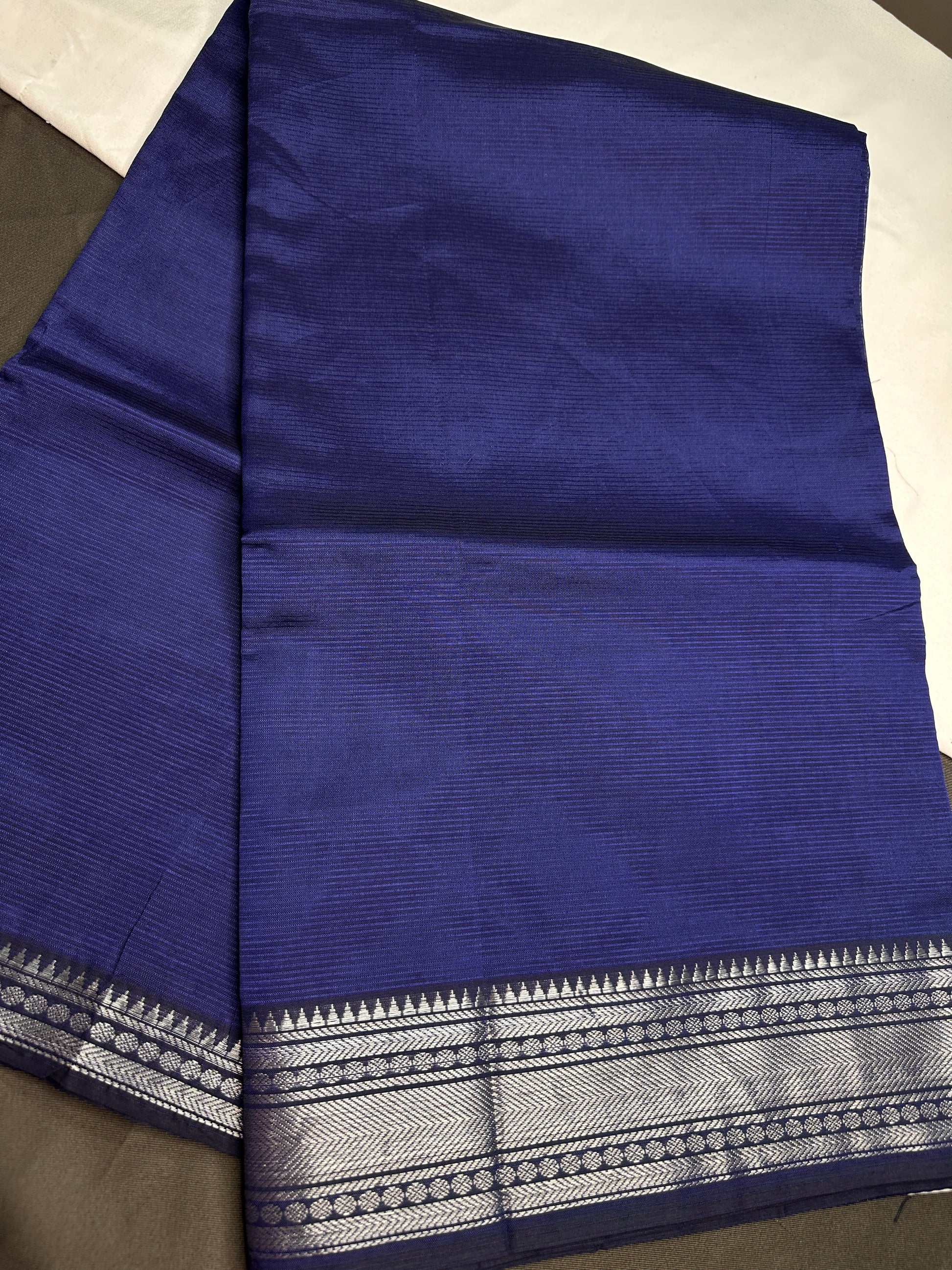Blue Semi Mangalgiri Saree with Kalamkari Blouse - 