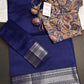 Blue Semi Mangalgiri Saree with Kalamkari Blouse - 