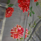 Grey Floral Semi Crepe Saree - 