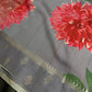 Grey Floral Semi Crepe Saree - 