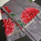Grey Floral Semi Crepe Saree - 