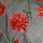 Grey Floral Semi Crepe Saree - 