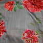 Grey Floral Semi Crepe Saree - 