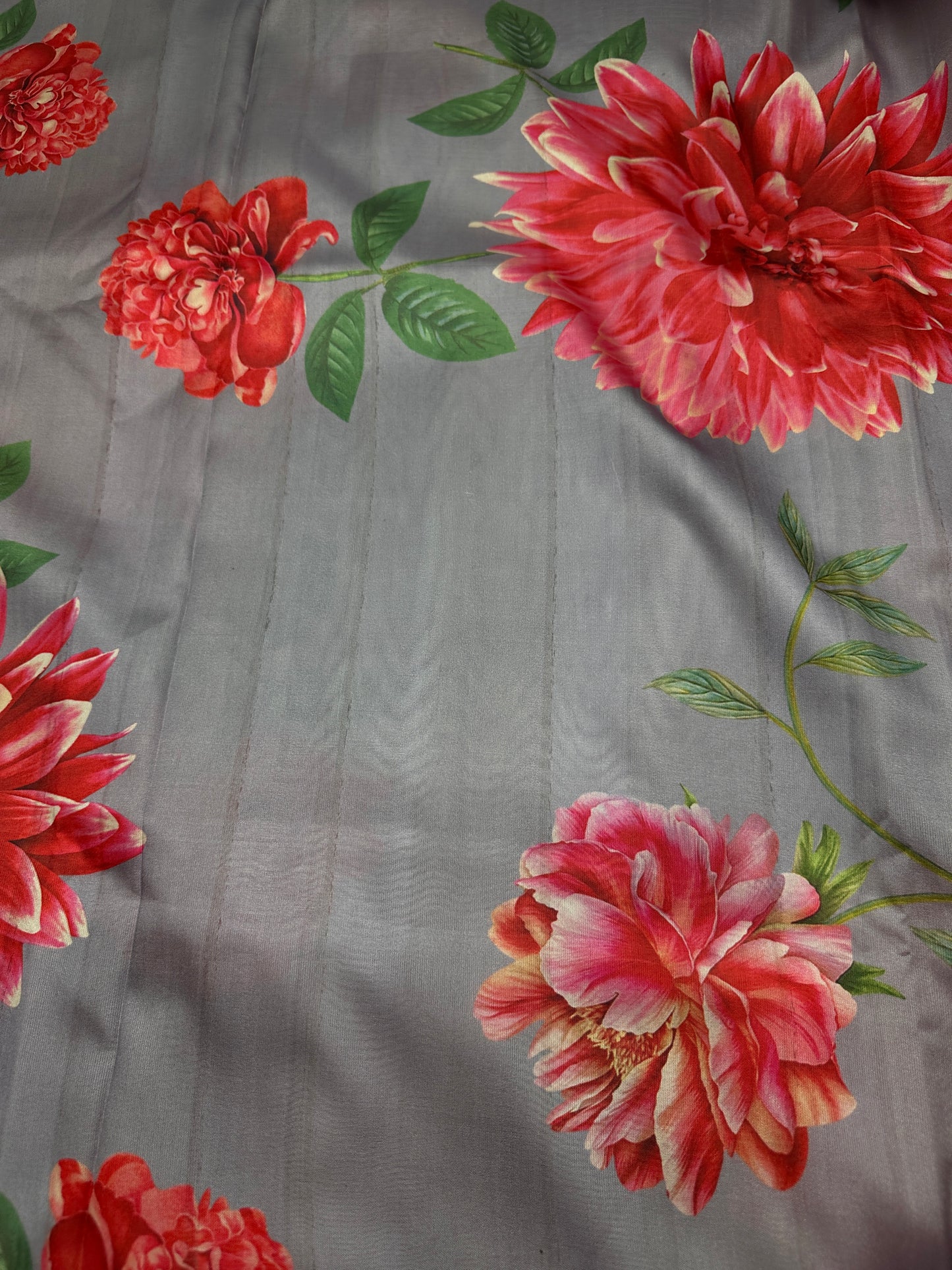 Grey Floral Semi Crepe Saree - 