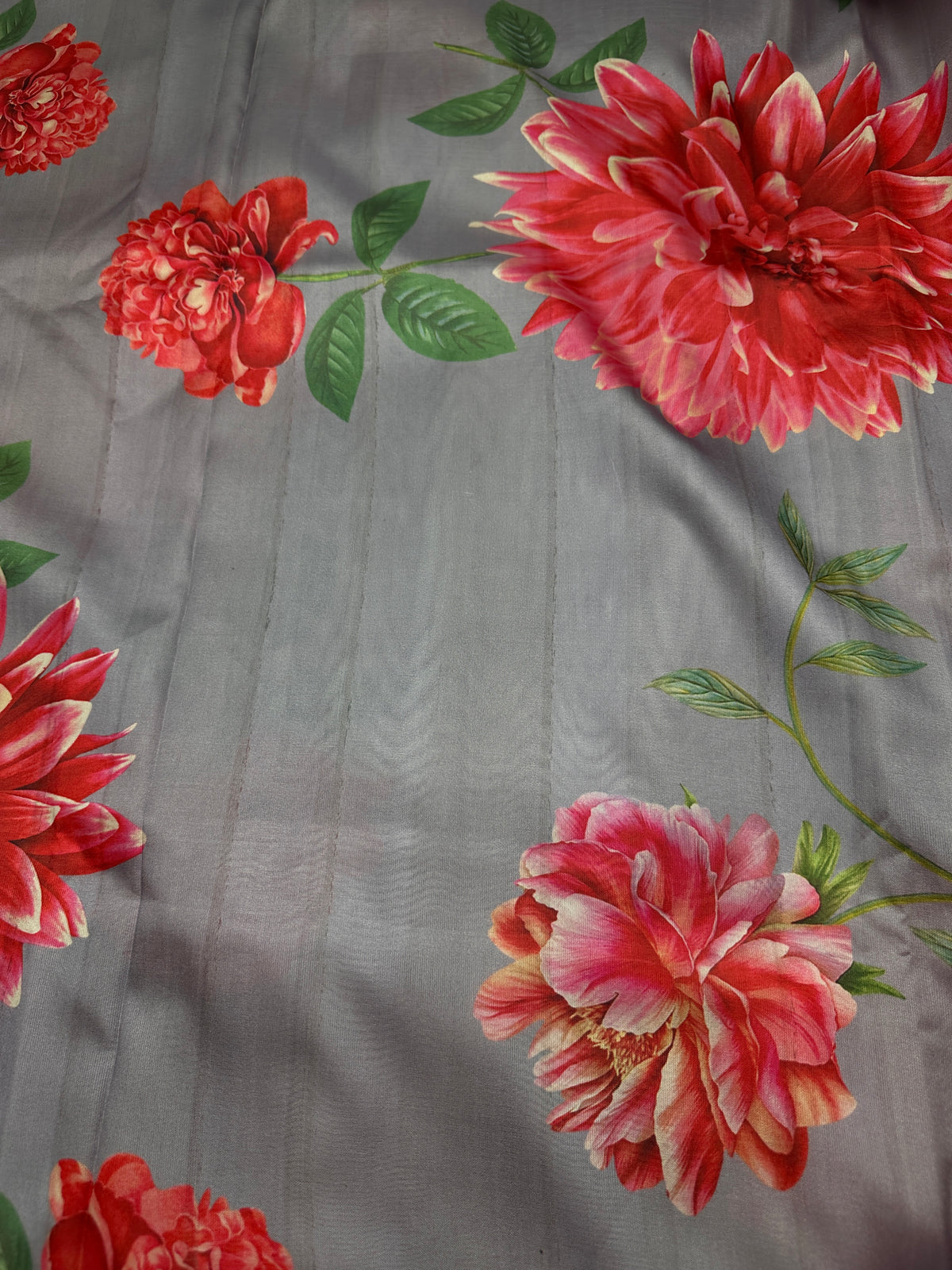 Grey Floral Semi Crepe Saree - 