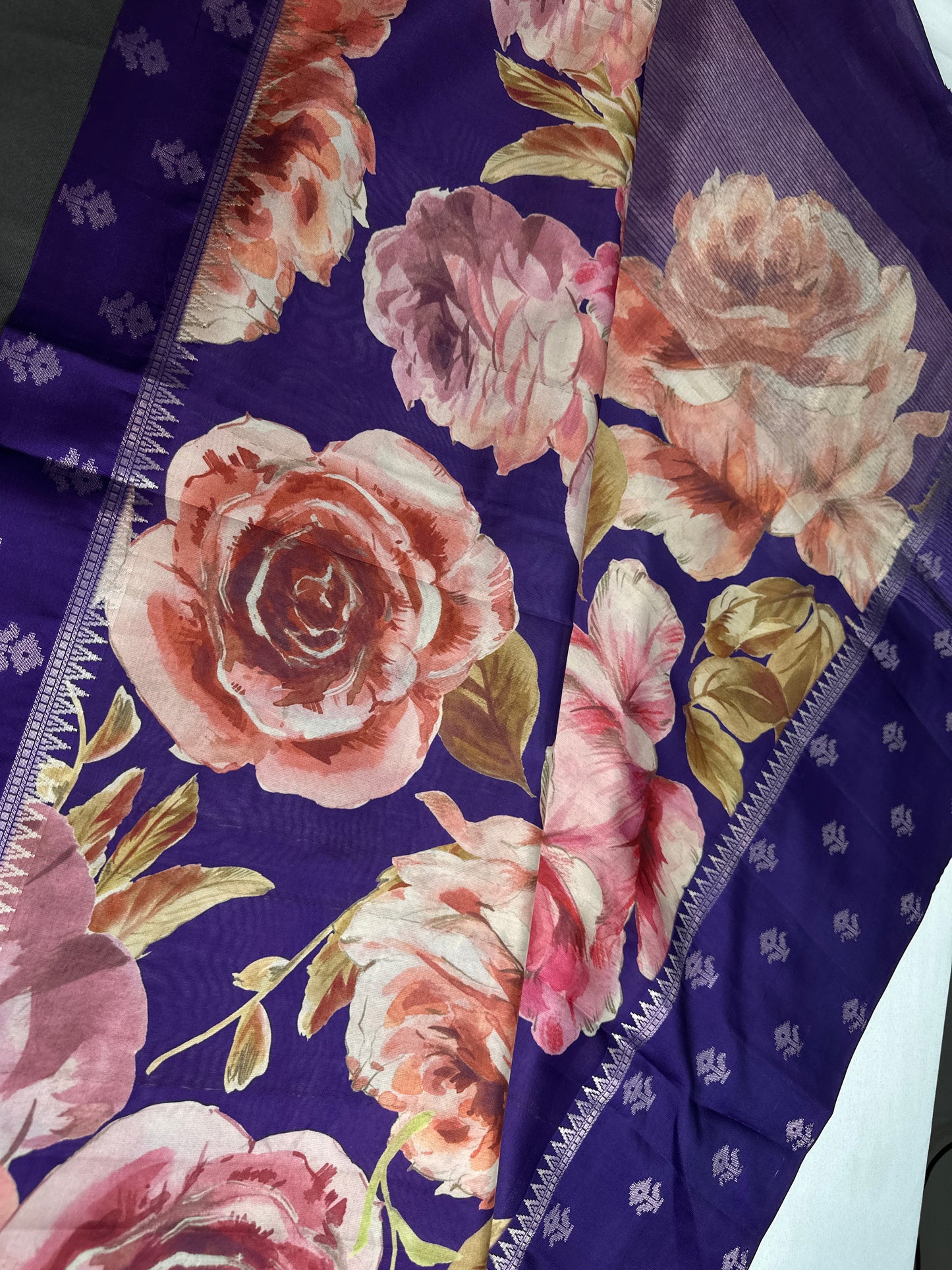 Purple Floral Semi Crepe Saree - 