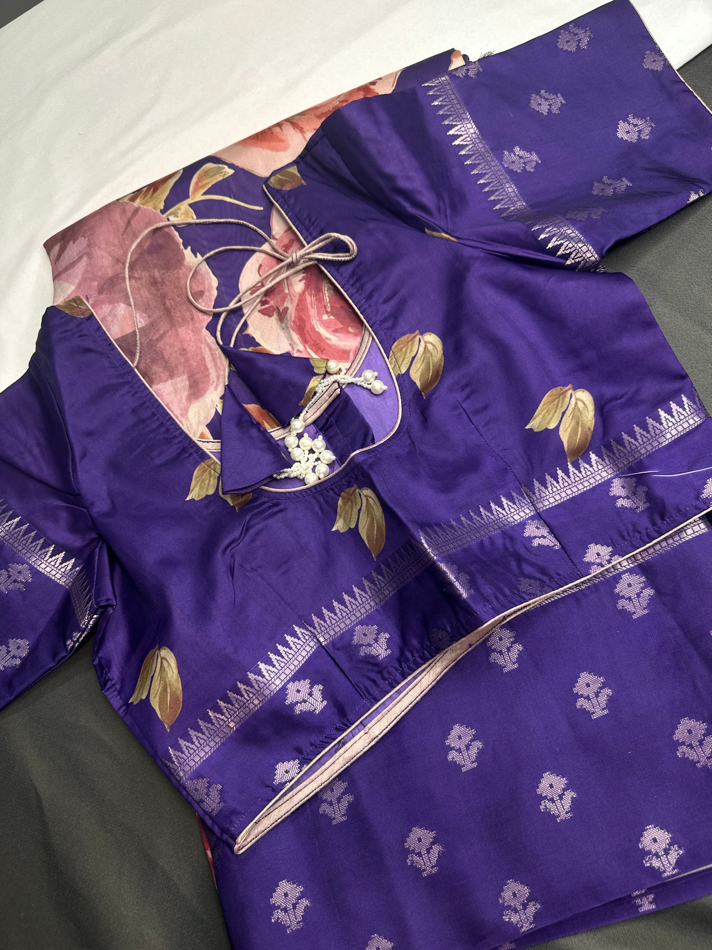 Purple Floral Semi Crepe Saree - 