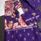 Purple Floral Semi Crepe Saree - 