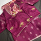 Magenta Floral Semi Crepe Saree - 
