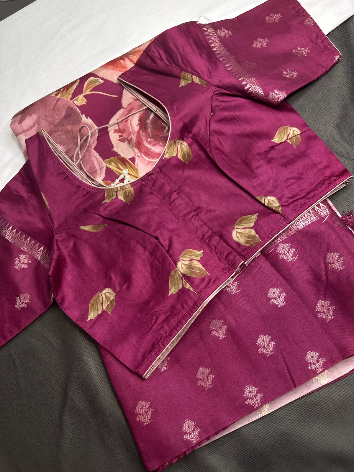 Magenta Floral Semi Crepe Saree - 