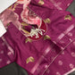 Magenta Floral Semi Crepe Saree - 