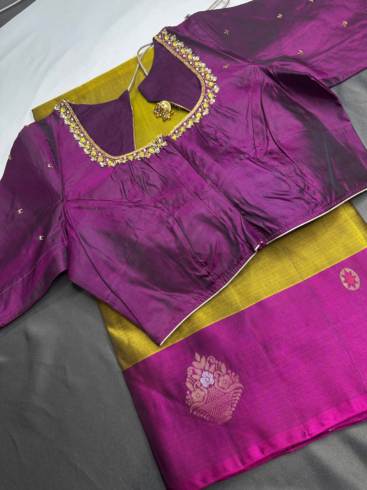 Green Pink Kanchi Handloom Pure Silk  Saree - 